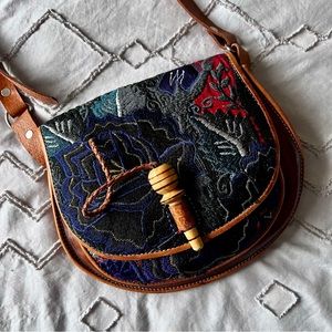 vintage embroidered leather crossbody bag